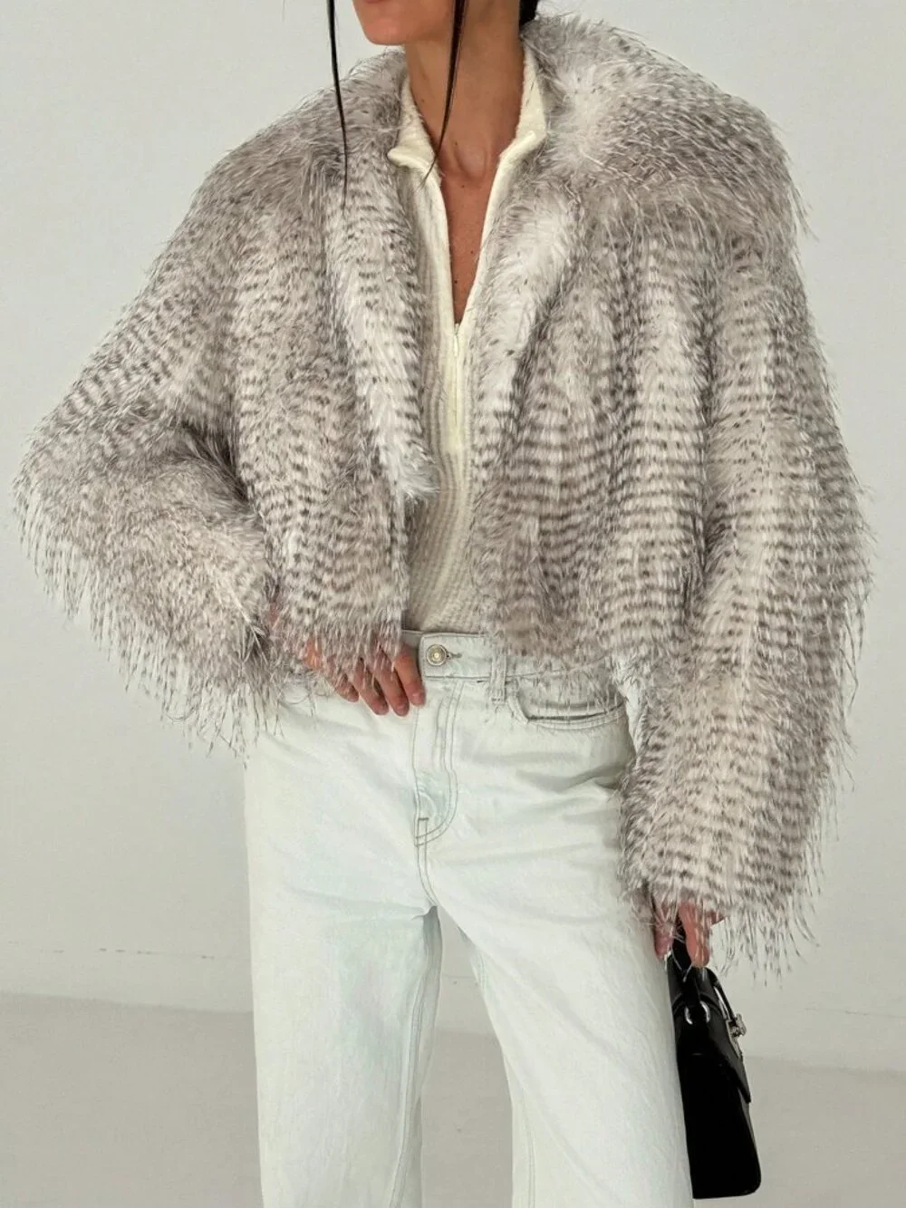 Khaki Casual Women's Fluffy Fur Collar Long Sleeve Warm Fluffy Jacket
